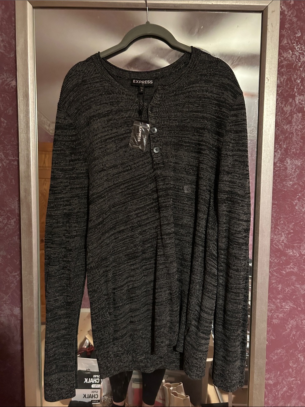 Express Charcoal Black Marled Henley Top